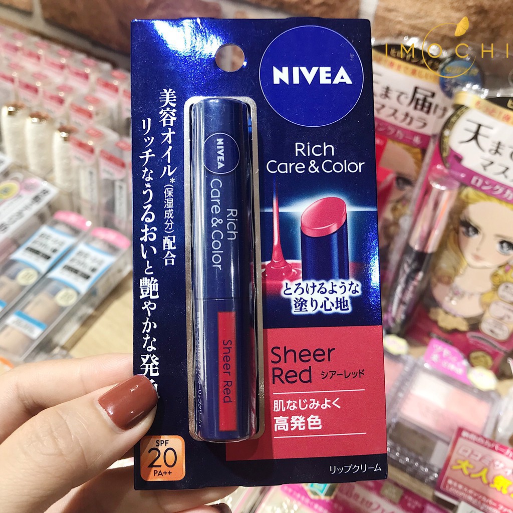 Son Dưỡng Nivea Rich &amp; Care Sheer Red Nhật Bản - Màu Đỏ Cam