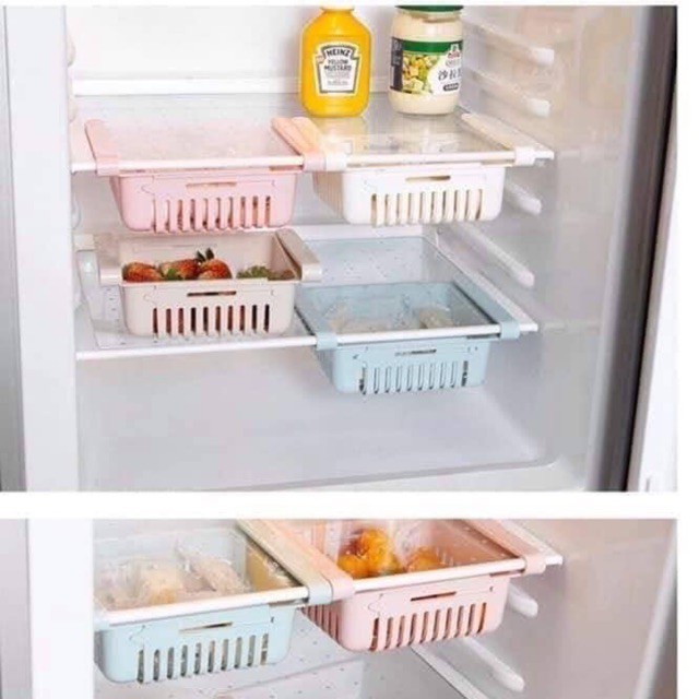 Khay rổ nhựa kéo co giãn đựng thực phẩm để tủ lạnh