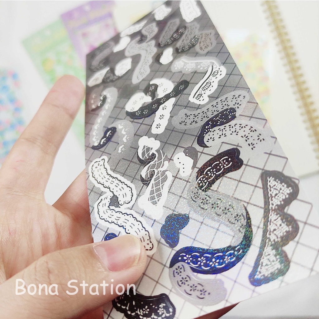 Sticker ribbon hoa holgoram trang trí sổ tay Kpop toploader | BST129