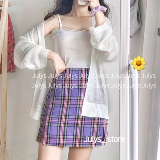 Chân váy xẻ đùi kẻ (ảnh THẬT)
