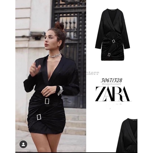 ZARA Đức - Đầm chính hãng auth new tag cao cấp có sẵn sale váy satin đen nút trang sức bạc đính đá lụa 3067/328
