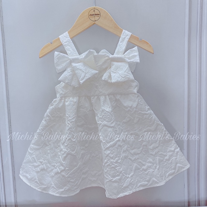 Váy hè 2 dây nơ xinh, váy 2 dây gấm vân nổi cho bé (ảnh thật) E3