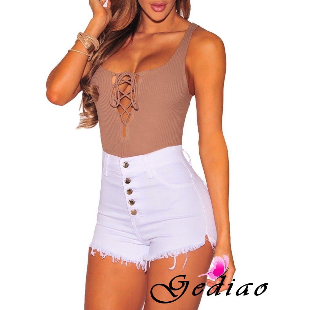 Quần short nữ jeans denim lưng cao thời trang Hàn