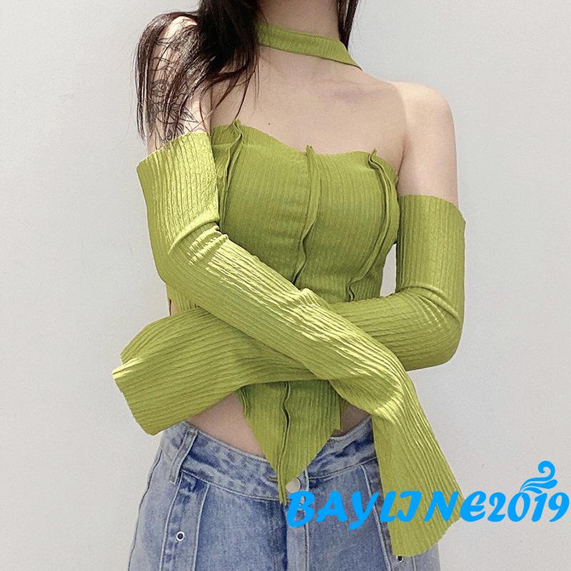 Áo Thun Crop Top Tay Dài Hở Rốn Thời Trang Quyến Rũ Cho Nữ