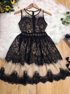 Đầm xoè sát nách ren phối lưới ( hàng nhập) 