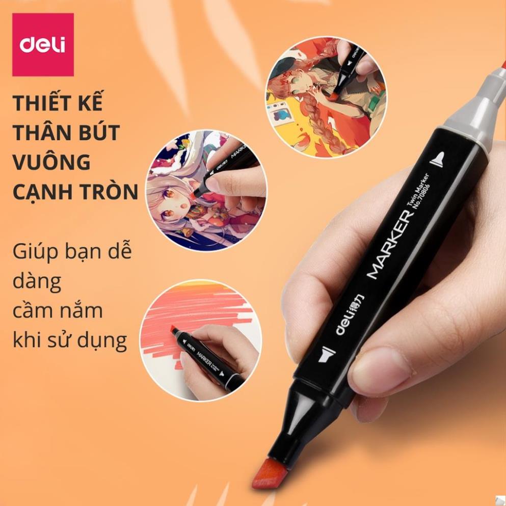 Bút màu dạ marker chuyên nghiệp Deli kèm túi vải họa cụ vẽ tranh cao cấp 30 / 40 / 60 / 80 màu .