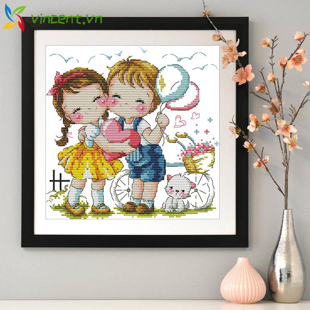 Bộ tranh thêu chữ thập 14CT hình chủ đề trái tim tình yêu