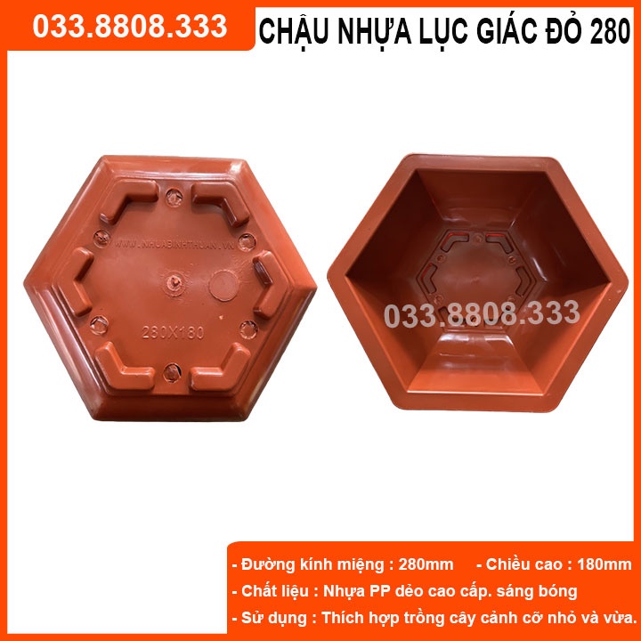10 CHẬU NHỰA LỤC GIÁC ĐỎ 280X180 - CHẬU TRỒNG CÂY GIÁ RẺ