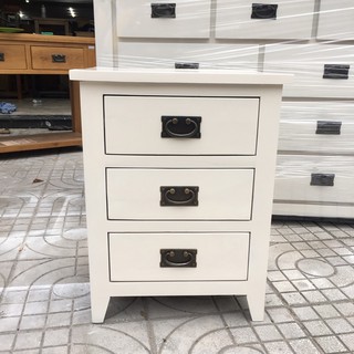 Tủ đầu giường gỗ sồi màu trắng 3 ngăn kéo KT: 50x40x60cm