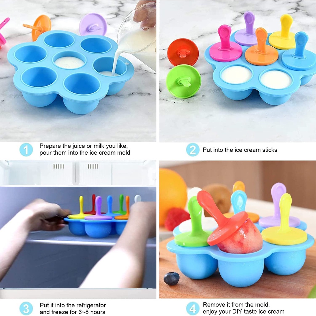 Khuôn Silicone Làm Kem Que 7 Ngăn Tiện Lợi