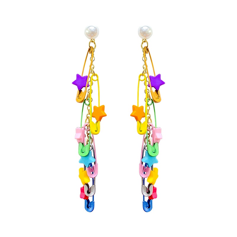 Khuyên Tai Ngôi Sao Tua Rua Dài Nhiều Màu Sắc Phong Cách Hàn Quốc