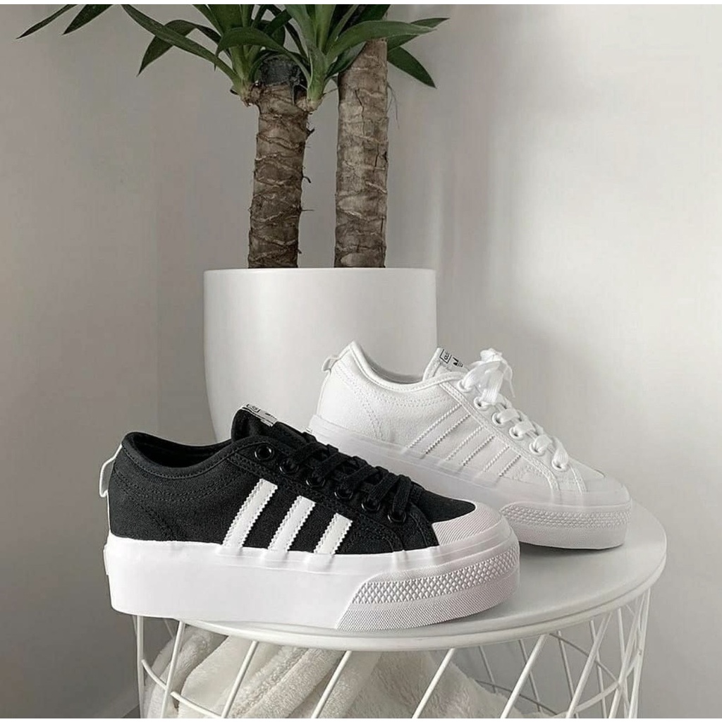 [AUTHENTIC 100%] [SẴN] Giày thể thao nữ ADIDAS NIZZA PLATFORM W TRẮNG &amp; ĐEN CHÍNH HÃNG