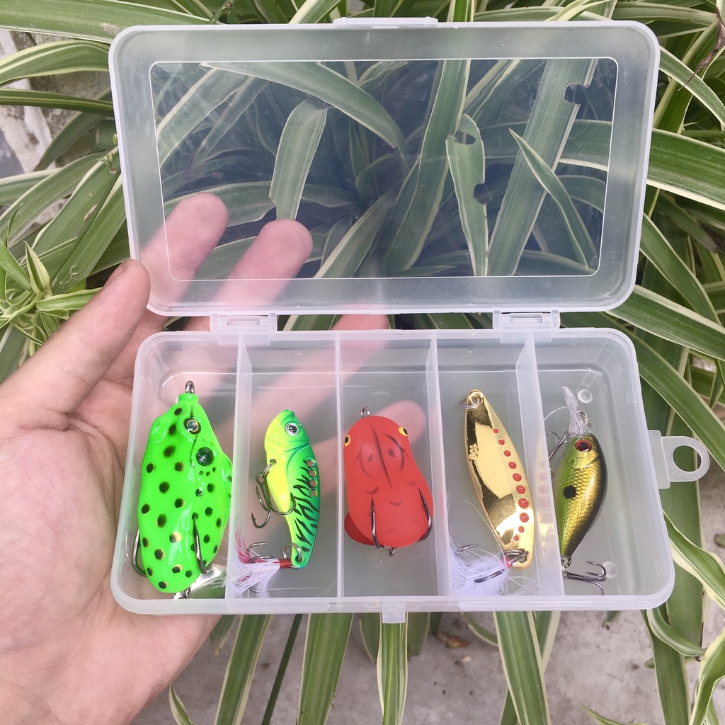 Combo 5 mồi giả câu lure 3 tầng nước siêu nhậy câu lóc,chuối,rô phi và các loại cá nước ngọt có tặng kèm hộp đựng mồi