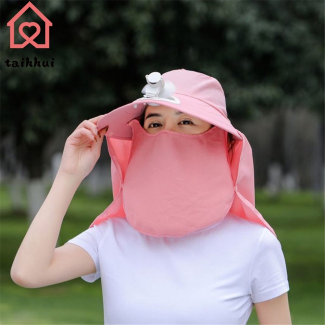 Giảm giá hot Mũ chống nắng thể thao ngoài trời có quạt + Che cổ che nắng