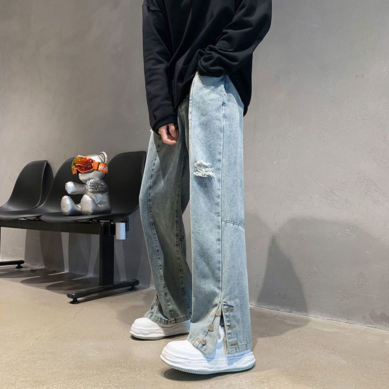 Quần Jeans Dài Rách Gối Thời Trang Dành Cho Nam