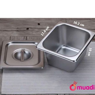 KHAY ĐỰNG TOPPING VUÔNG INOX 1,5L (kèm nắp)