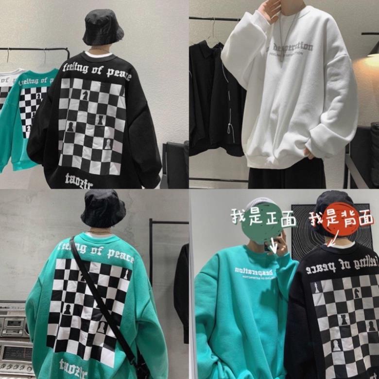 🔥 Áo Sweater Bàn Cờ Mẫu mới Hót Hit 2021❤Áo Nỉ Thụng Tay Phồng Thu Đông In Hình, Chữ Ulzzang Phong Cách Hàn !