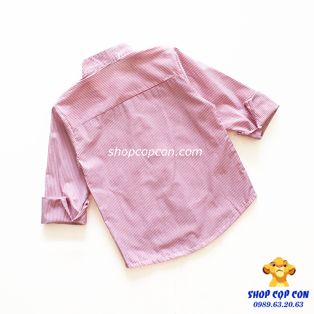 Áo sơ mi tay dài cổ trụ thêu nơ cho bé trai từ 16-48kg