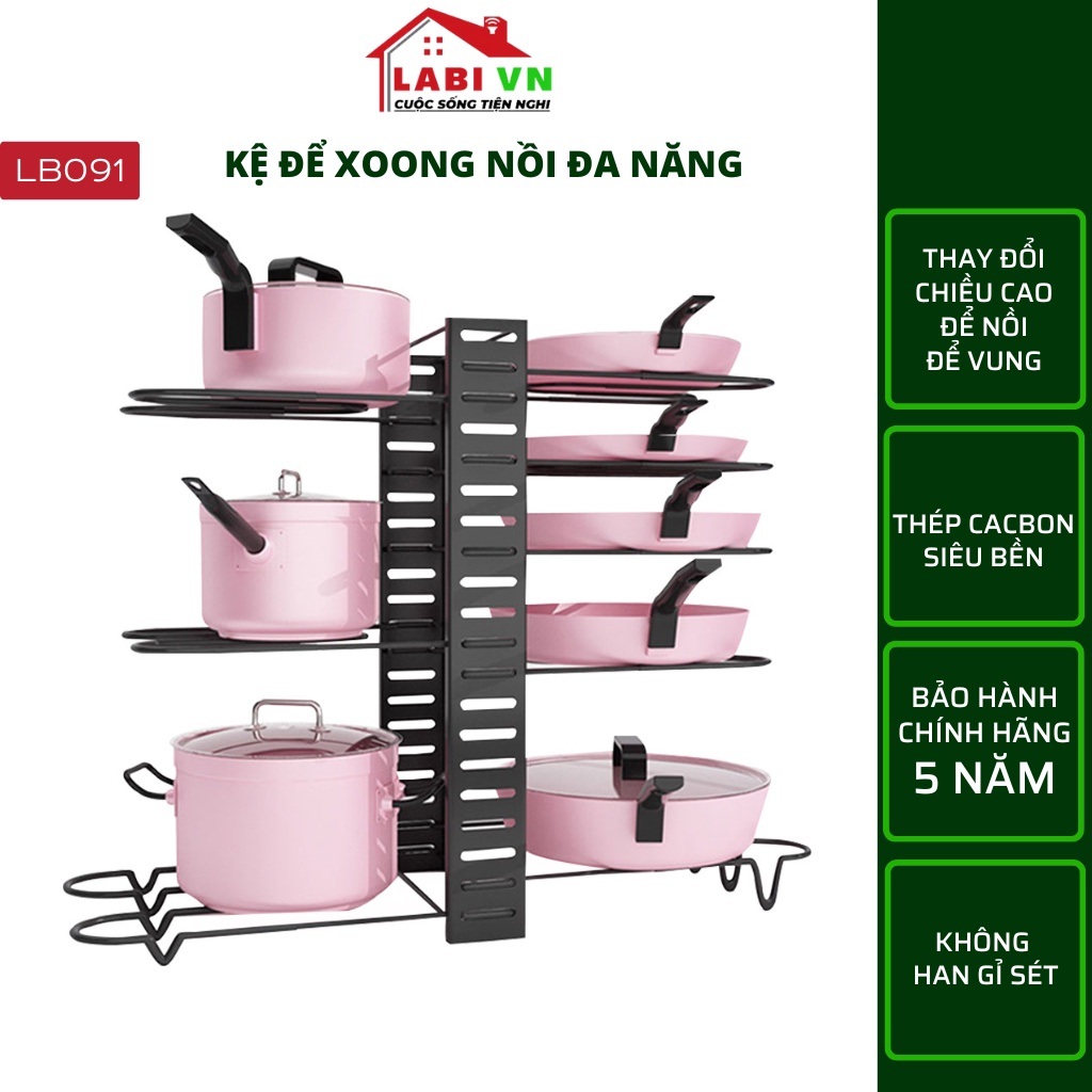 Giá đỡ nồi chảo đa năng nhà bếp LABIVN LB091 thay đổi được kích thước và vị trí để, hợp kim thép Cacbon không gỉ sét