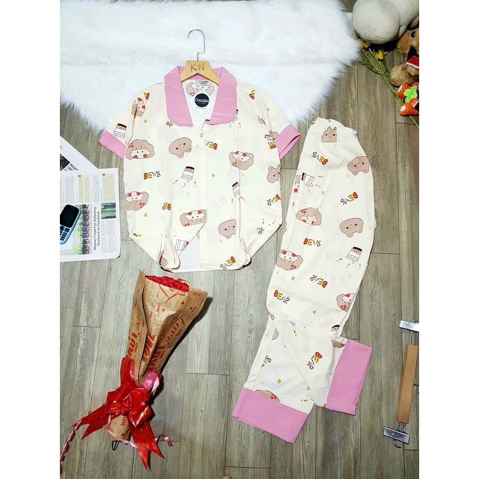 Pijama lụa mango, đồ ngủ nữ dễ thương, đồ bộ mặc nhà nữ tay ngắn quần dài