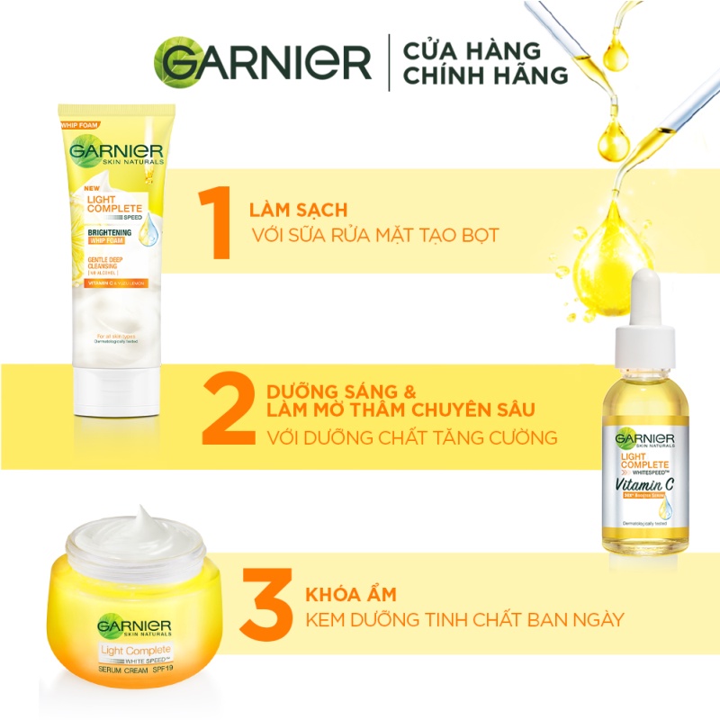 Set 2 bước dưỡng sáng và bảo vệ da ban ngày Garnier Light Complete Vitamin C