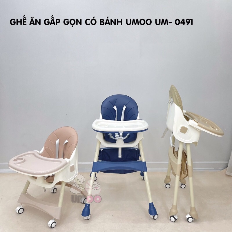 Ghế Ăn Dặm Đa Năng Gấp Gọn Có Bánh Xe UMOO UM 0491