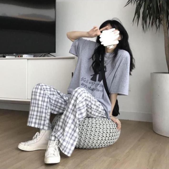 Set Quần Culottes & Áo Thun Samurai ❤️ Bộ quần cạp chun ống suông kẻ caro và áo thun Ulzzang form rộng ❤️