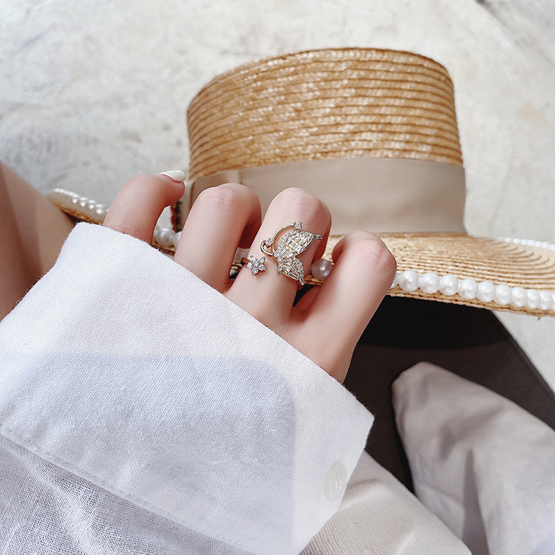 OIMG  Nhẫn nữ hợp kim vàng zircon có thể điều chỉnh độ mở
