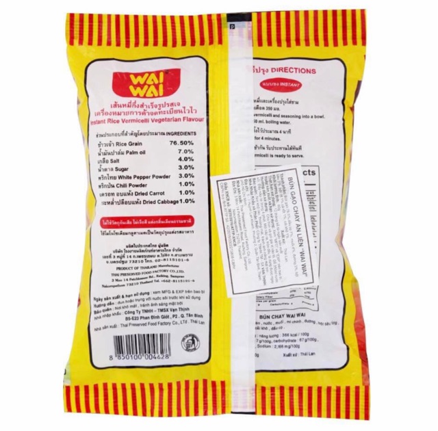 WAI WAI Bún Gạo Chay Ăn Liền Thùng 30 gói 60g Bún Thái waiwai | BigBuy360 - bigbuy360.vn