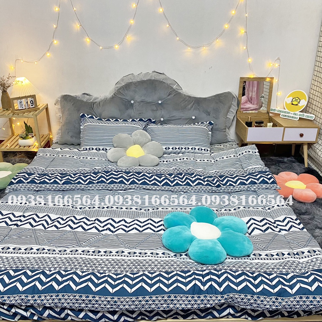 TRỌN BỘ COTTON POLY 5 MÓN CHĂN PHAO DÀY DẶN HÀNG VN THỔ CẨM XANH DƯƠNG - ĐỦ KÍCH THƯỚC