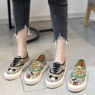 Giày Sneaker Vải Canvas Phối Dây Thắt Hình Chuột Mickey Đáng Yêu Cho Nữ