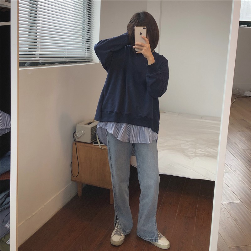 Quần jean nữ ống rộng xẻ LINE phong cách Hàn Quốc siêu HOT | BigBuy360 - bigbuy360.vn