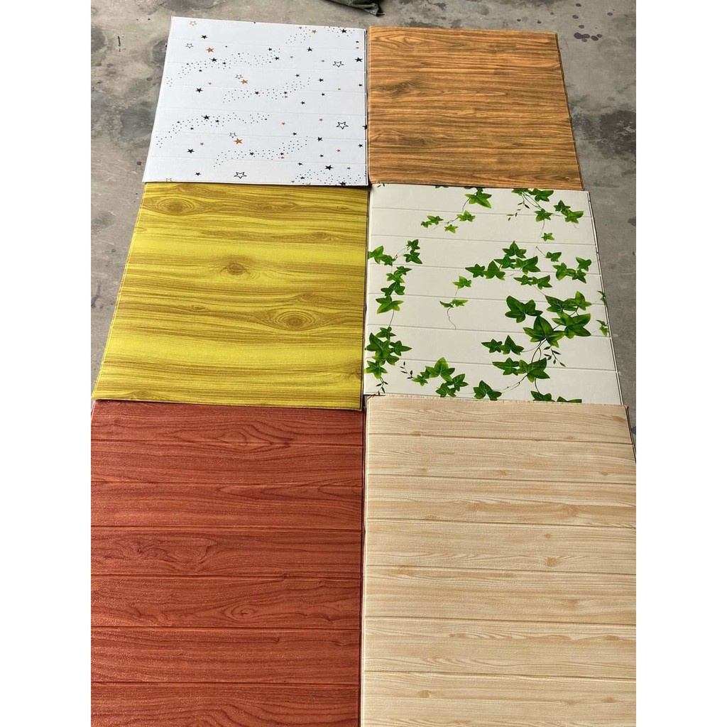Xốp dán tường giả gỗ 3D kt 70 x70cm 5mm vàng nhạt sang trọng