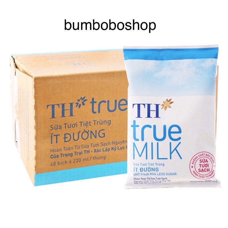 Thùng sữa bịch TH true milk ít đường 220ml - date 9/2024