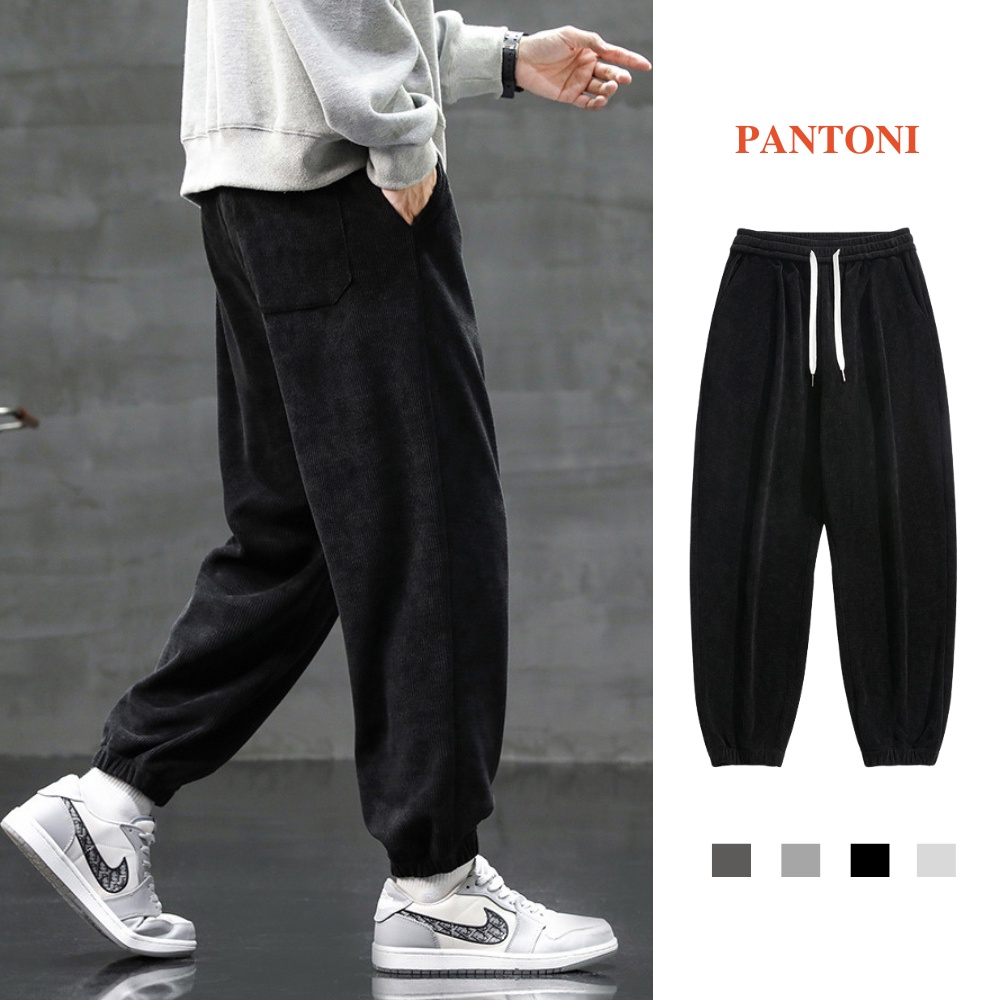 Quần Jogger nhung tăm Pantoni năng động đễ phối đồ với 4 màu cơ bản đen, nâu, ghi tối, ghi sáng