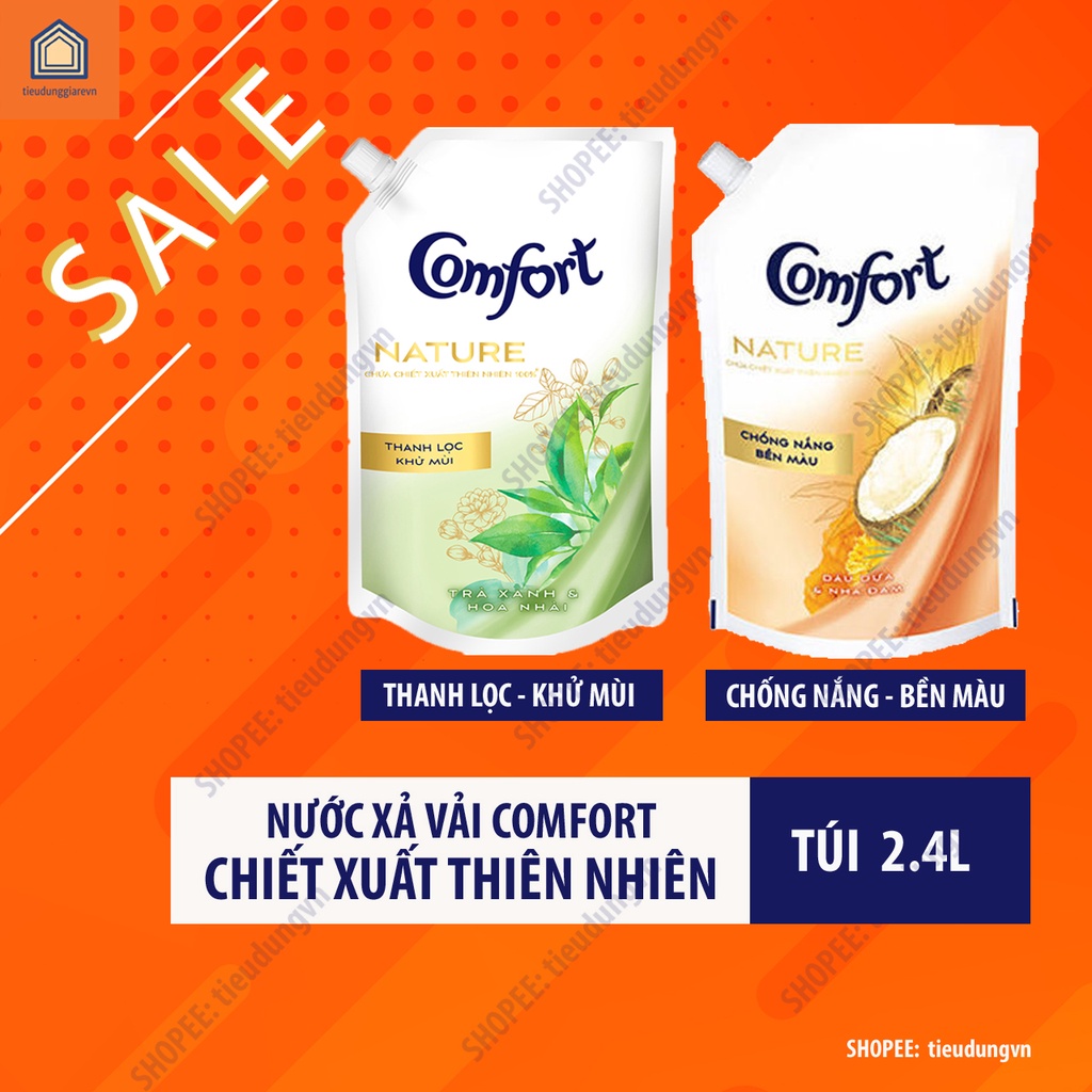 Nước xả vải Comfort - Túi 2.4L 💥FREESHIP💥 Chiết xuất thiên nhiên - Thanh lọc khử mùi - Chống nắng bền màu