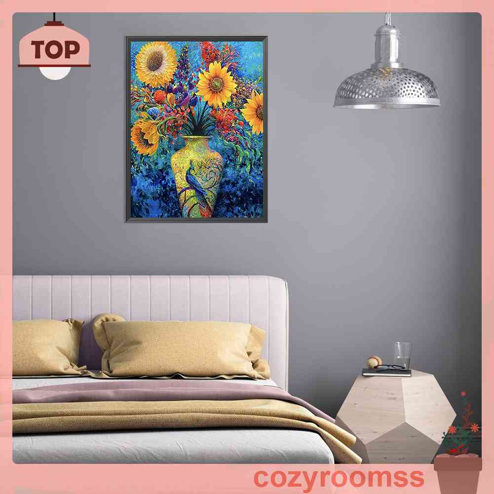 Bộ Tranh Thêu Chữ Thập Hình Lọ Hoa Hướng Dương Và Chim Công 11CT 40x50cm
