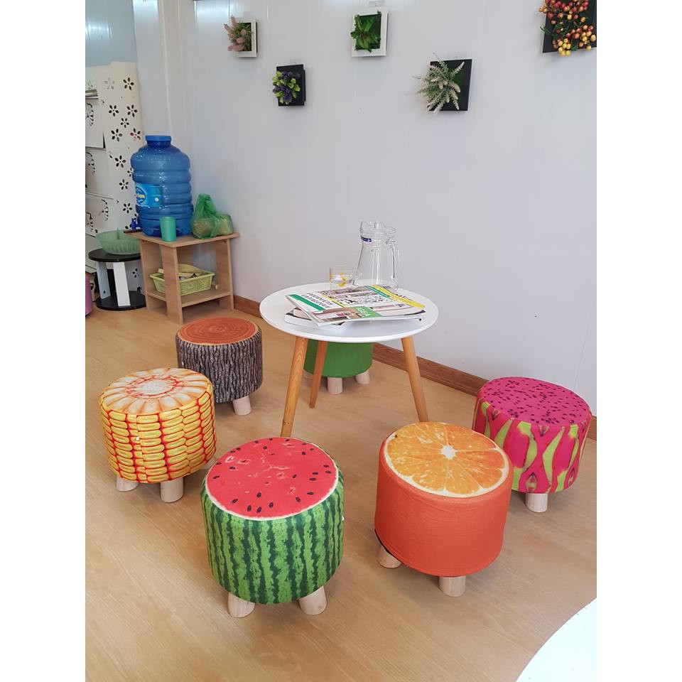 Ghế đôn hoa văn họa tiết trái cây trang trí decor phòng cực cute GĐHV