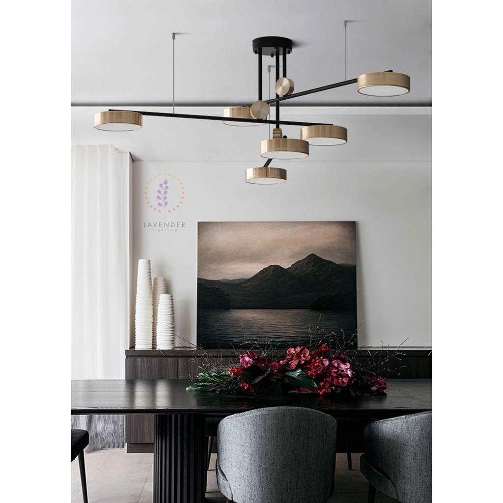 Đèn thả chùm 6 đầu mạ vàng thân đen hiện đại TH276