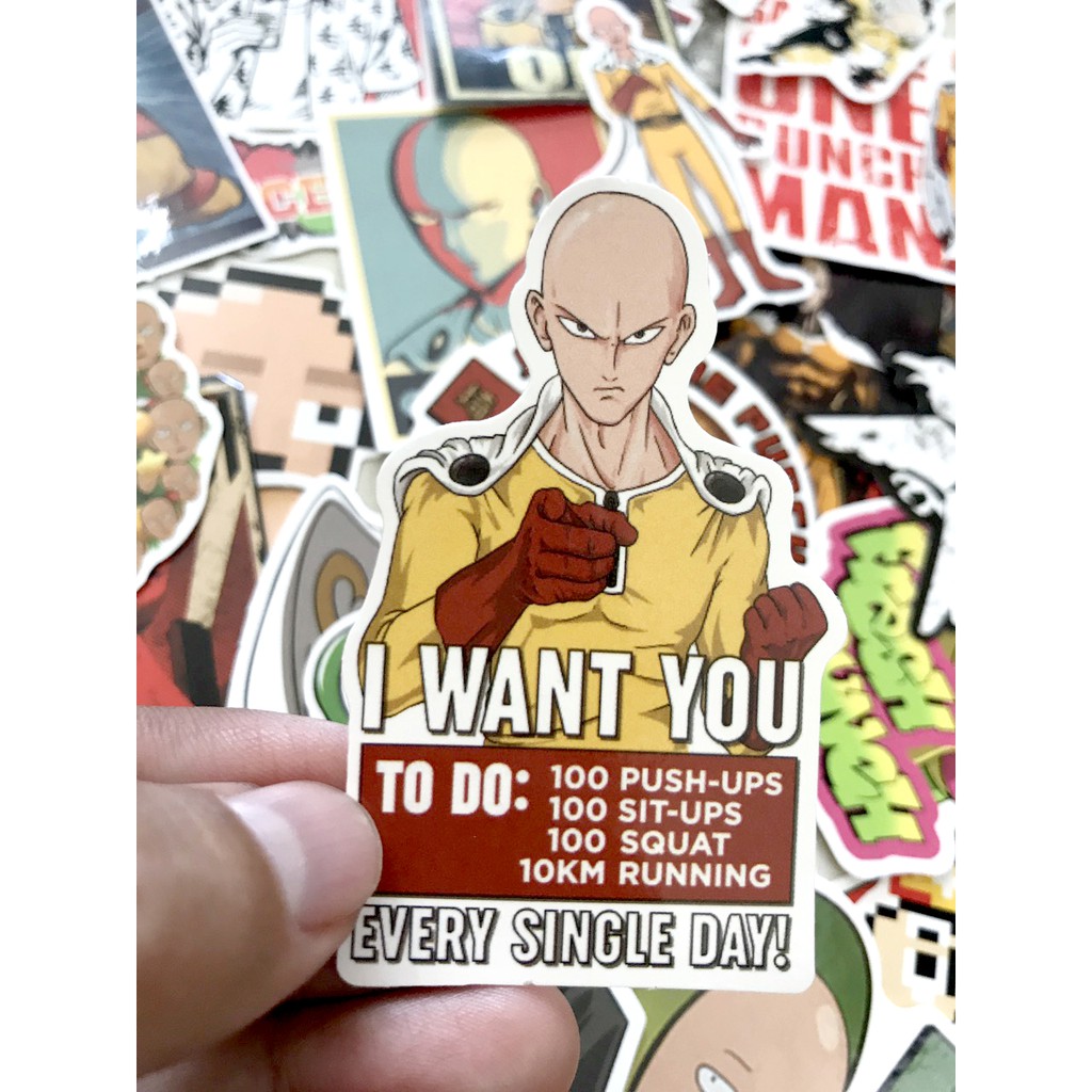 Miếng dán Sticker anime One Punch man (Thánh phồng tôm) trọn bộ 50 hình - In rõ ràng sắc nét khó tróc