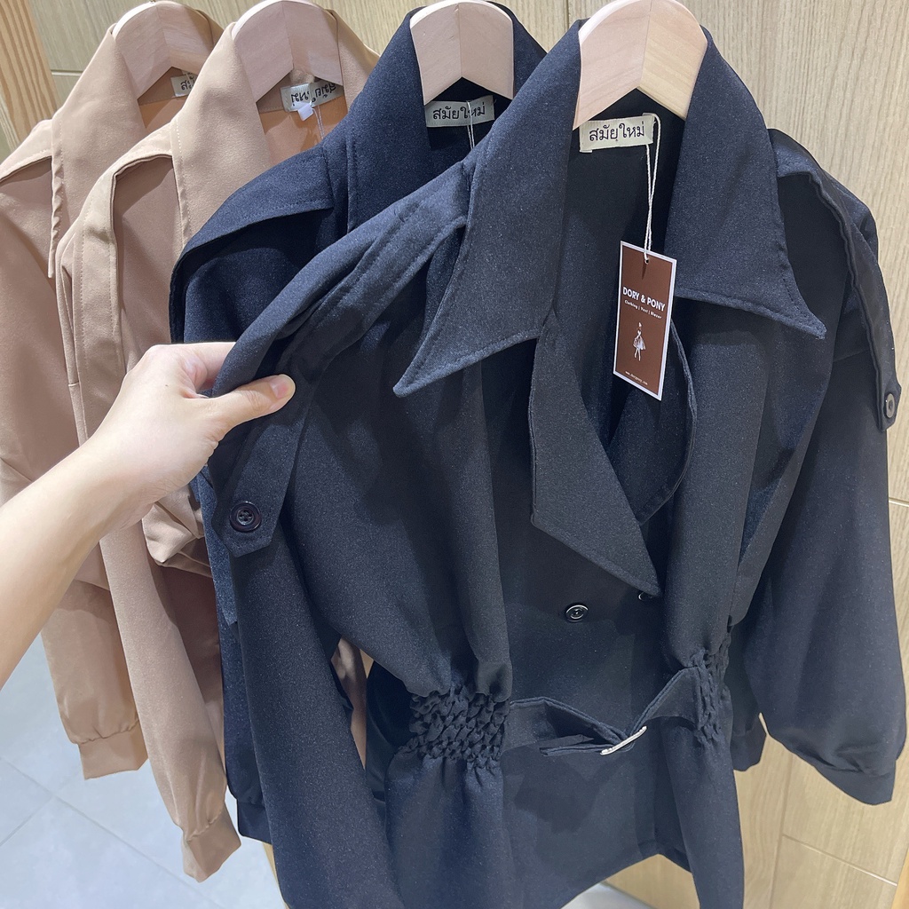 (HÀNG ĐẸP+ GIÁ SIÊU RẺ) - Áo Khoác Măng Tô DoryPony nhún thun lưng có belt tạo kiểu - LS003 (2 Màu)