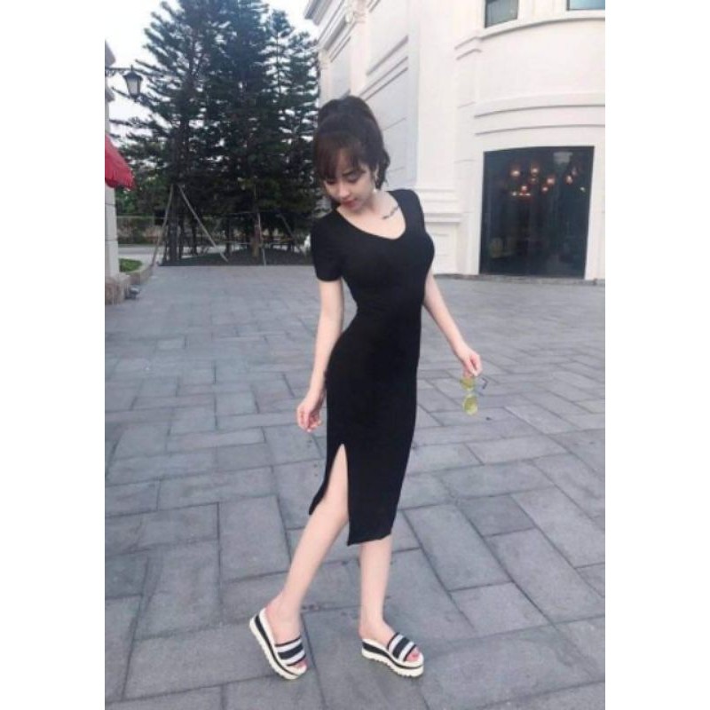 Đầm body cổ tim xẻ tà