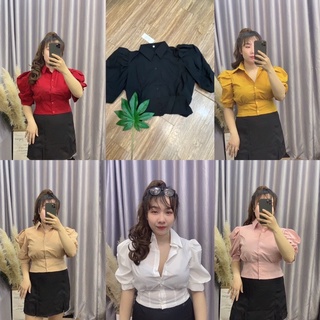 50=>90kg bigsize áo sơ mi croptop tay phồng