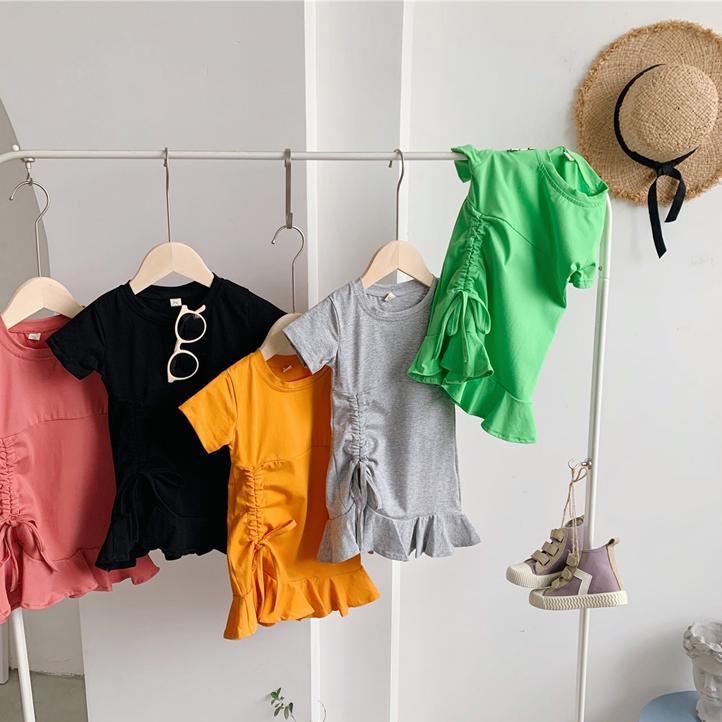 Đầm Đuôi Cá Ngắn Tay Phối Dây Rút Thời Trang Xinh Xắn Cho Bé Gái