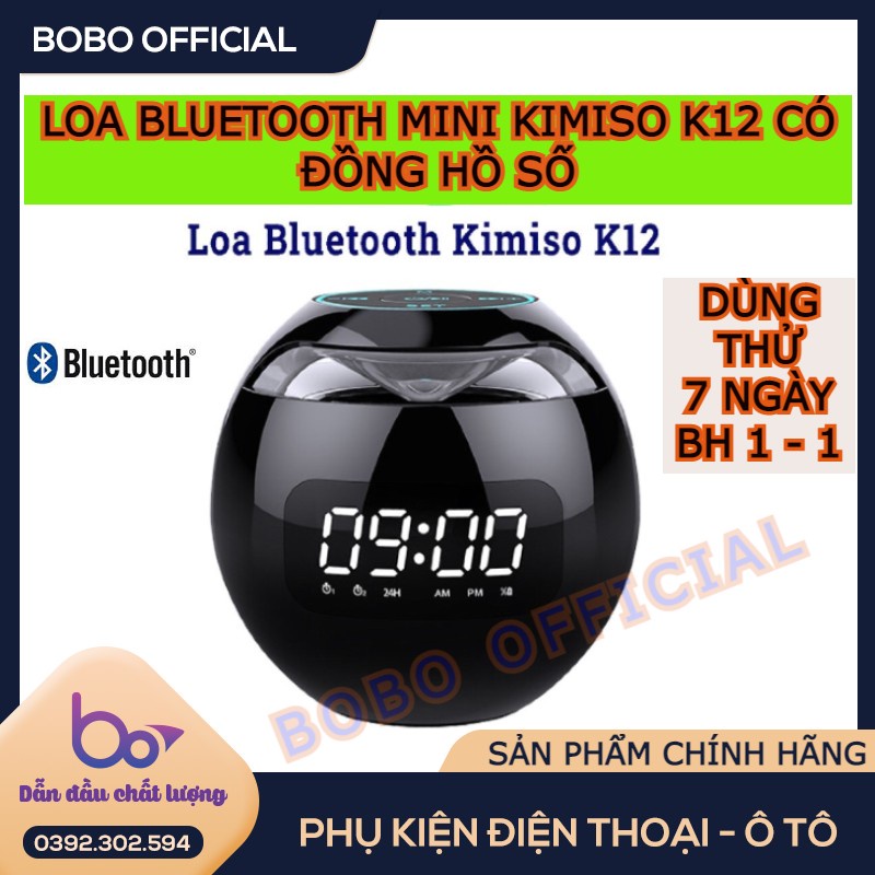 Loa bluetooth mini KIMISO K12 có đồng hồ số hiển thị cài đặt báo thức tiện ích, thiết kết sang trọng 2021 - BH 1 ĐỔI 1