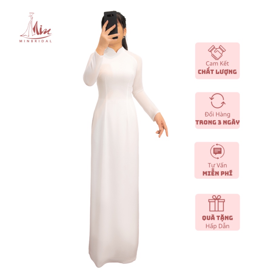 Áo Dài Trơn Màu Trắng 4 Tà-Áo Dài Min