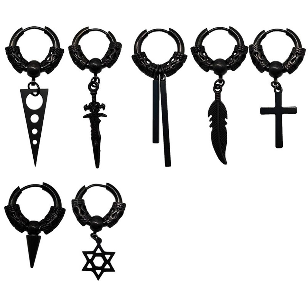 Khuyên tai dạng vòng phối tua rua màu trơn bằng thép không gỉ phong cách Hàn Quốc thời trang cho nam và nữ