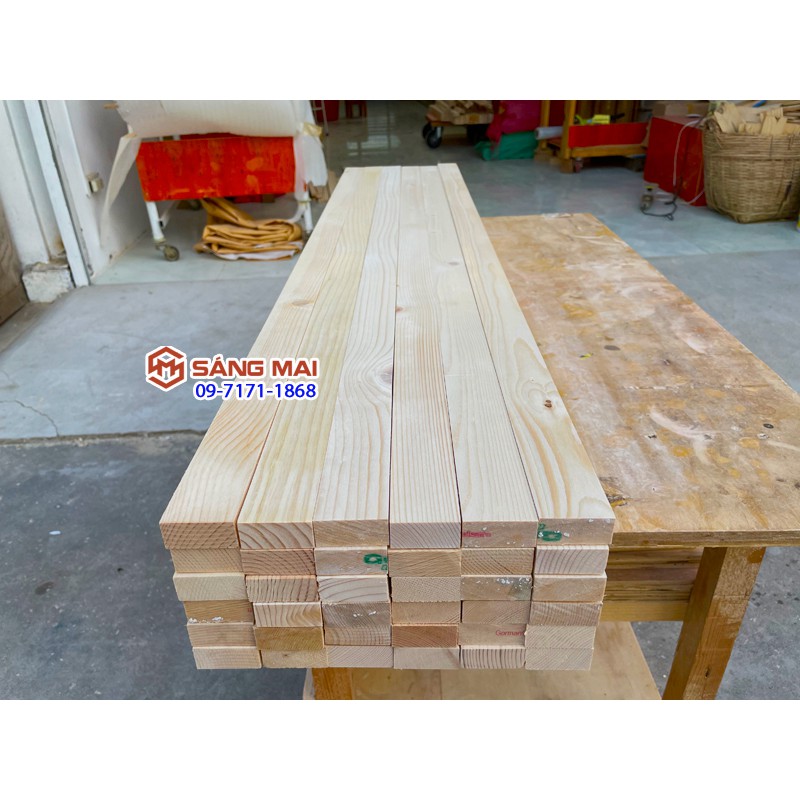 Thanh gỗ thông 2cm x 4cm x dài 120cm + láng mịn 4 mặt