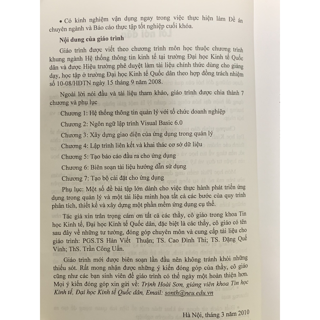 Sách - Giáo Trình Phát Triển Ứng Dụng Trong Quản Lý ( ThS. Trịnh Hoài Sơn )