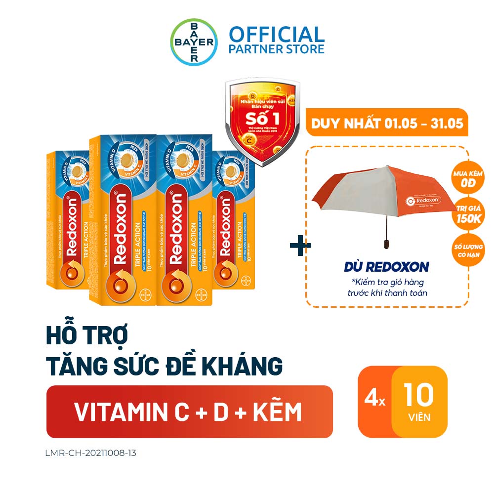 Bộ 4 Viên sủi bổ sung Vitamin C, D, và Kẽm Redoxon Triple Action 10 viên/hộp